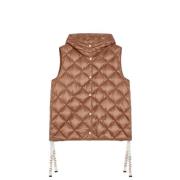 Max Mara Kort Quiltad Huva Väst Brown, Dam