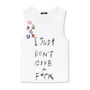 Balmain Tryckt Bomull Cropped T-shirt White, Dam