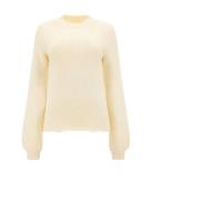 Chloé Kashmirull Pullover Ribbad Rund Hals Beige, Dam