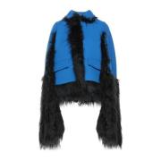 Maison Margiela Faux Fur Trimmed Cape Jacket Blue, Dam