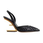 Fendi Svarta Flätade Läder Slingback Pumps Black, Dam