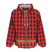 Palm Angels Rutig Windbreaker Jacka med Dragsko Huva Red, Herr