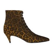 Saint Laurent Leopardmönstrade Snörstövlar Brown, Dam