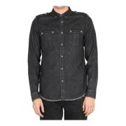 Balmain Denim Skjorta med Fransfinish Black, Herr