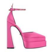 Versace Kristallapplikation Sidensatin Pumps Pink, Dam