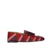 Sergio Rossi Glitter Loafers med Metalllogotyp Red, Dam