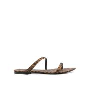 Saint Laurent Leopardmönstrade Platta Sandaler Brown, Dam