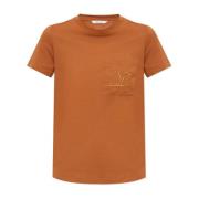 Max Mara Broderad Logotyp Bomull T-shirt Brown, Dam