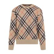 Burberry Sand Check Pullover Sweater Beige, Dam