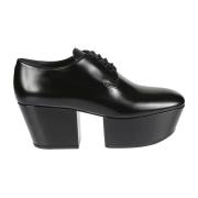 Prada Läder Platform Loafers Snörning Klack Black, Dam