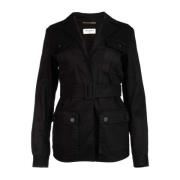 Saint Laurent Bältad Fickficka Jacka Black, Dam