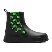 Gucci Läder Höga Boots med Monogram Black, Herr