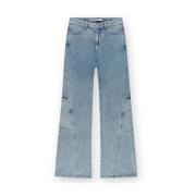 Homage Straight Leg Cargo Jeans Blå Sidfickor Blue, Dam