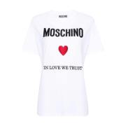 Moschino Kärlek Tillit T-shirt Rött Hjärta Logo White, Dam