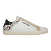 Love Moschino Suede Stone Low-Top Sneakers White, Dam