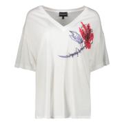 Emporio Armani Blommigt Tryck T-shirt med Logga bak White, Dam