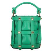 Salvatore Ferragamo Studded Leather Bucket Bag Green, Dam