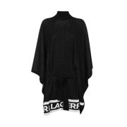 Karl Lagerfeld Logo Intarsia Poncho Jacka Black, Dam