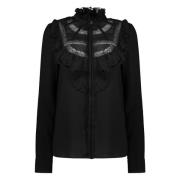 Dsquared2 Broderad Bomullsskjorta Ruffled Stil Black, Dam