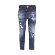 Dsquared2 Stiliga Cropped Jeans med Distressed Detaljer Blue, Dam