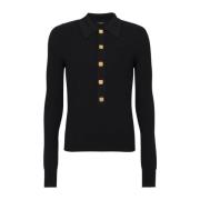 Balmain Ull PB knäppt polotröja Black, Herr