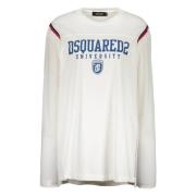 Dsquared2 Bomull T-shirt med Ribbad Halsringning White, Dam