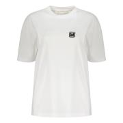 Palm Angels Räfflad Bomull T-shirt med Logotyp Patch White, Dam