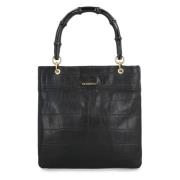 Jil Sander Croco-print läder tote väska med bambuhandtag Black, Dam