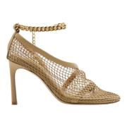 Bottega Veneta Läder och Mesh Stiletto Sandaler Beige, Dam