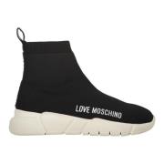 Love Moschino Stickade sock-stil sneakers med logodetalj Black, Dam