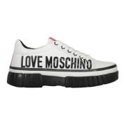 Love Moschino Läder Lågtop Sneakers med Kontrastdetaljer White, Dam