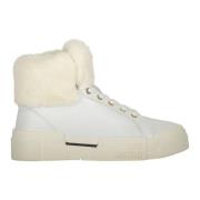 Love Moschino Faux Fur High-Top Sneakers White, Dam