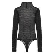 Khaite Spetsbodysuit med ståkrage Black, Dam