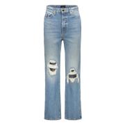 Khaite Slitna Cropped Jeans med Kontrastsömmar Blue, Dam