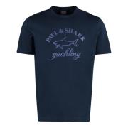 Paul & Shark Logo Print Bomull T-shirt Blue, Herr