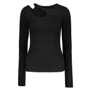 LOW Classic Räfflad Cut-out Jersey Top Black, Dam