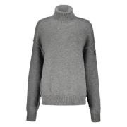 Palm Angels Räfflad Turtleneck Tröja Logo Patch Gray, Dam