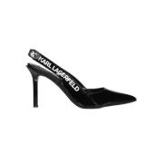 Karl Lagerfeld Logo Print Slingback Pumps Black, Dam