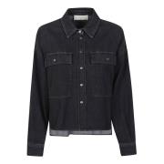 Max Mara Weekend Svart Denim Overshirt med Pärlemorknappar Black, Dam