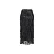 Roberto Cavalli Lagerad Frans Midi Kjol Black, Dam