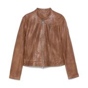 Peuterey Brun Dragkedja Jacka Logo Patch Brown, Dam