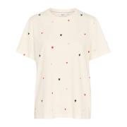 Saint Tropez Johanna T-shirt Ice Multi Hearts Beige, Dam