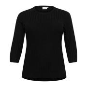 Kaffe Curve Svart Djup Rib Pullover Tröja Black, Dam