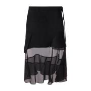 Sacai Svart Midi Kjol med Chiffongpanel Black, Dam