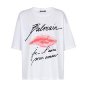 Balmain Tryckt Kyss T-shirt White, Dam