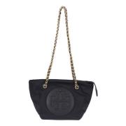 Tory Burch Nylon Svart Axelväska med Läderlogotyp Black, Dam