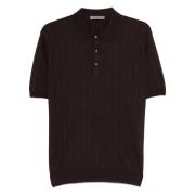 Corneliani Räfflad Pima Bomull Polo Skjorta Brown, Herr