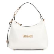 Versace Hobo väska i läder med präglad logotyp White, Dam