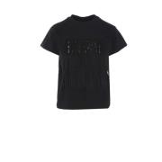 MM6 Maison Margiela Svart Bomull T-shirt med Frans Detalj Black, Dam