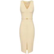 Elisabetta Franchi Elegant Midi Klänning med V-Hals Beige, Dam